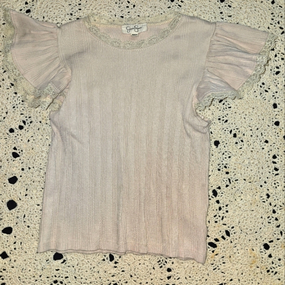 Jessica Simpson, Girls M 8/10, Top With Ruffled Sleeves, Ribbed